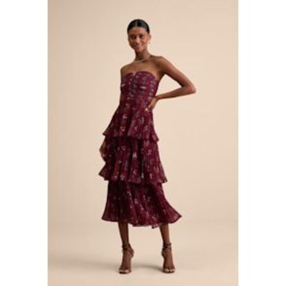 Lulus Dresses & Skirts - Lulus Hadelyn Pleated Tiered Midi Dress Red S